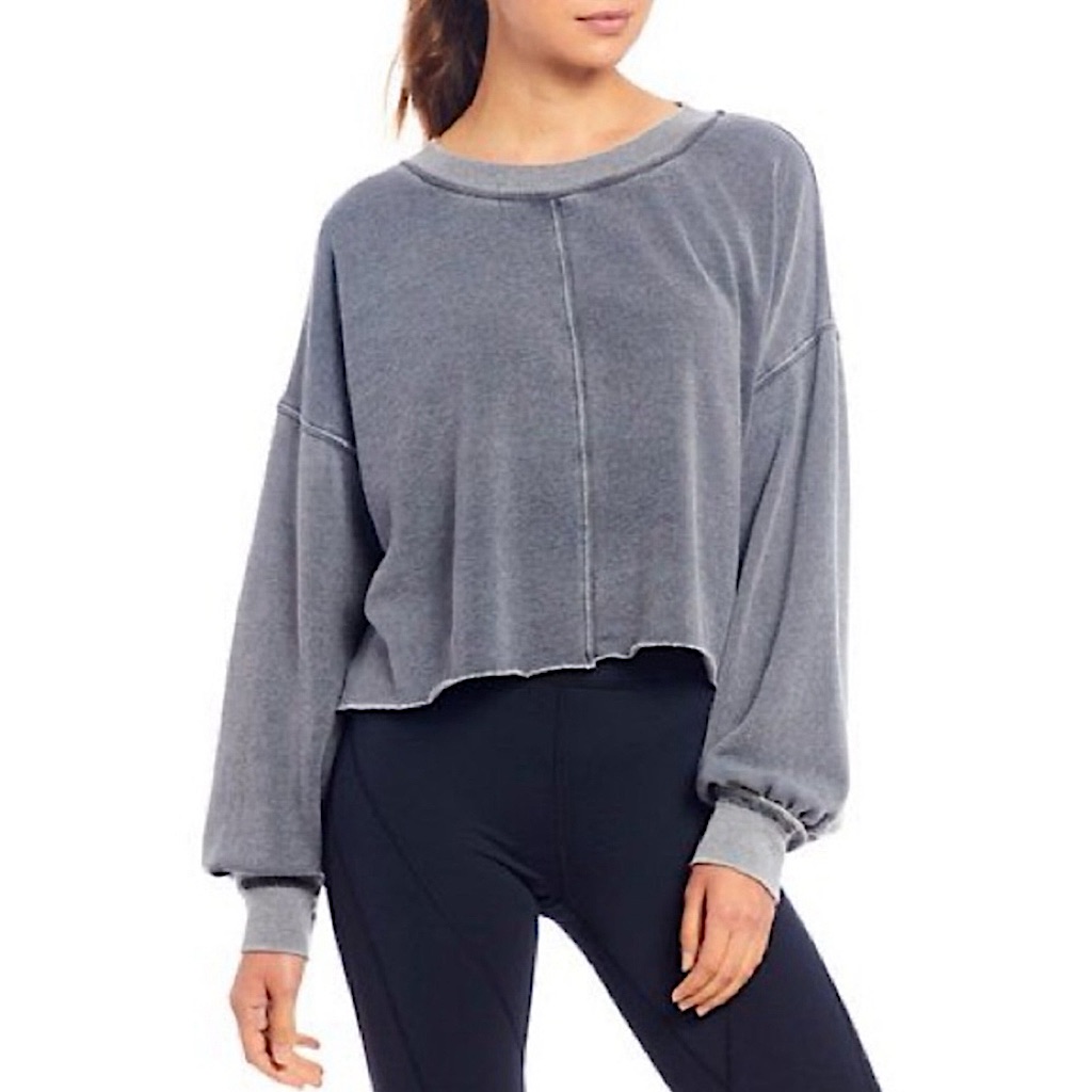 Free People Movement Cropped Sweater Xs Purple Balloon Sleeve Athletic Lounge